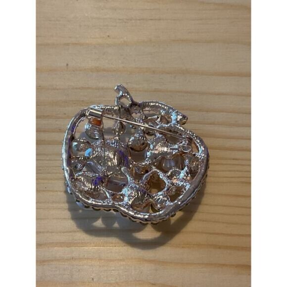 Rhinestone Apple Brooch With Floral & Pearl Accents - Picture 2 of 4